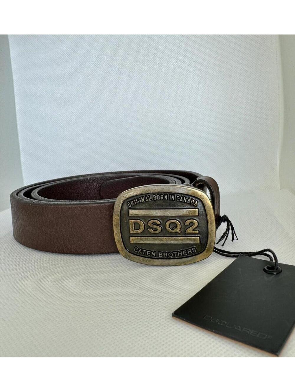 DSQUARED2 Size L Caten Brothers Brown Leather Belt with Logo Buckle